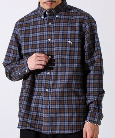 【定番フレブルシリーズ】フレンチブルドッグ刺繍 ボタンダウンネルシャツ