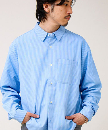 【ストライプ/無地】レーヨン混 レギュラーカラーシャツ