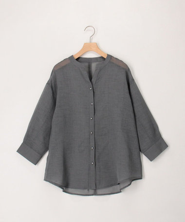 シアーリネンライク後ろリボンシャツ