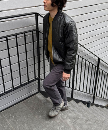 フェイクレザー中綿キルトブルゾン