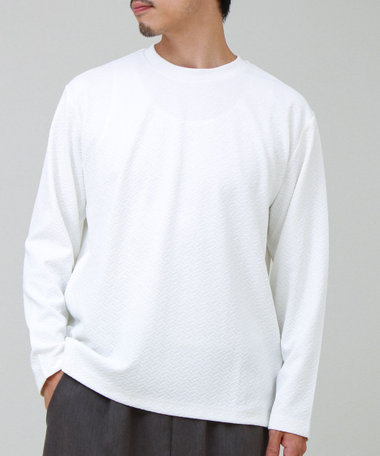 フクレジャガード幾何学柄 ロンT ロングスリーブTシャツ
