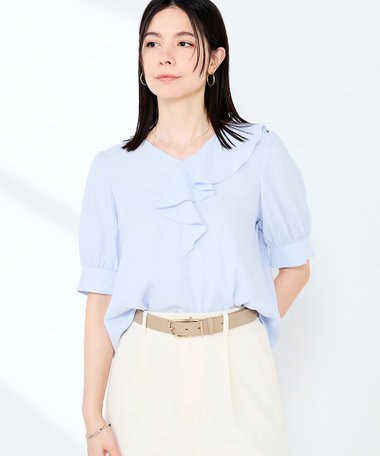 ウォッシャブルジョーゼットアシメラッフルブラウス