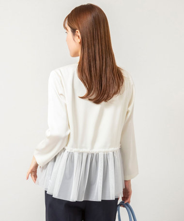 ウォッシャブルオトナサテンペプラムブラウス