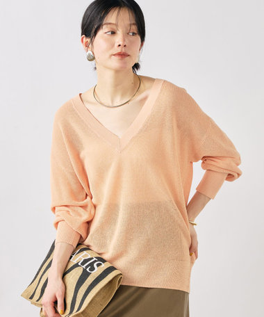 《手洗い可能》ペーパー混深V片畦プルオーバー