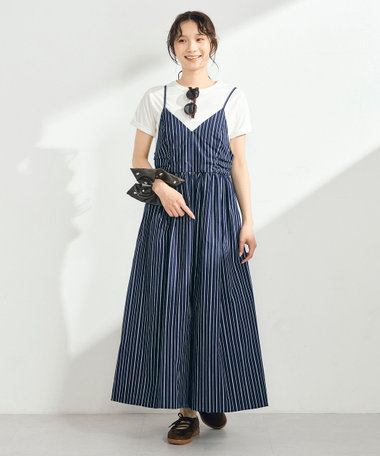 ストライプギャザーキャミワンピース