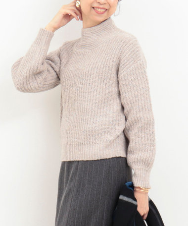 ラメホイルフレンチモックネックプルオーバーニット