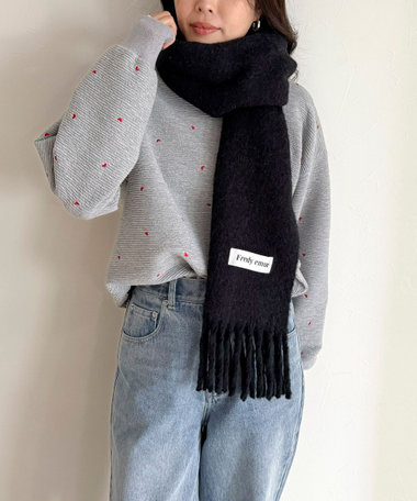 ウール混ブークレ無地マフラー 30