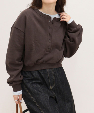 《WEB限定》【DISCUS /ディスカス】フレンチテリークロップドヘンリープルオーバー