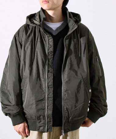 【フード脱着/2WAY】リブスタンドブルゾン