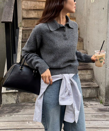 ポロ衿ニットプルオーバー