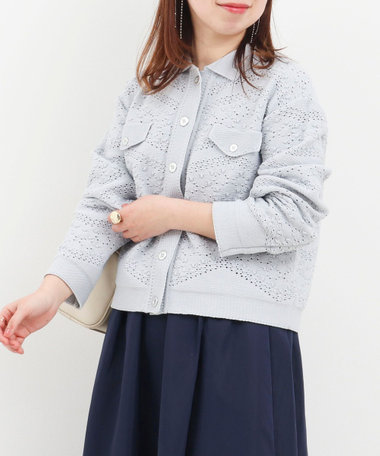 クロシェレース風衿付きカーディガン