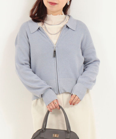 襟付きジップアップカーディガン