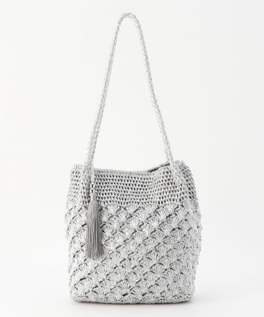 メタリック柄編みトートバッグ