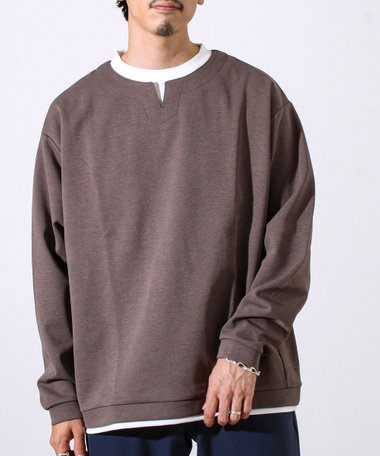 【全方向杢ダンボール】フェイクキーネックロングスリーブ