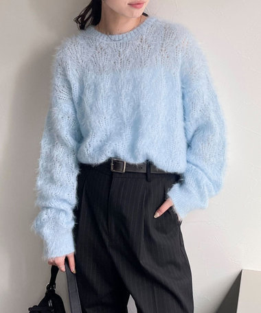 ラメシャギー透かし柄ニットプルオーバー（4-0337-6-22-005