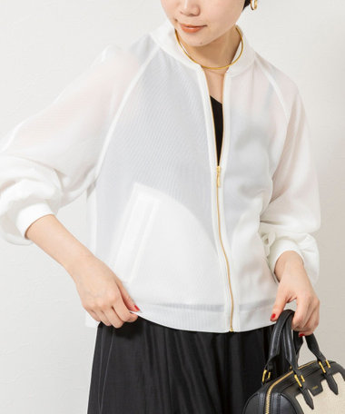 ウォッシャブルカラミメッシュジップアップブルゾン