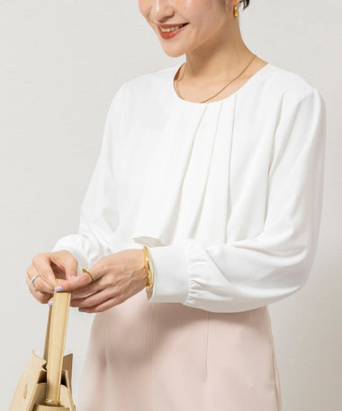 ウォッシャブルファンクショナルジョーゼットプリントタックフレアーブラウス