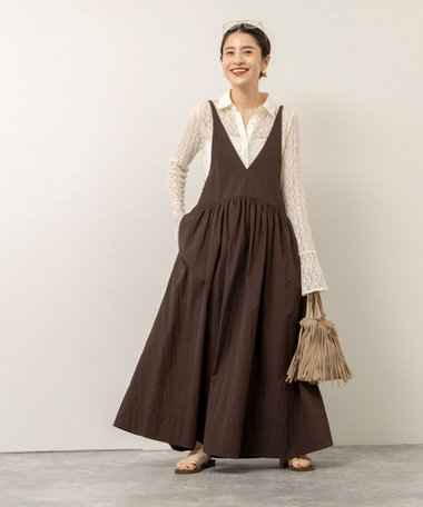 【MAQWEL/マクウェル】ウォッシャブルソフトタフタワンピース