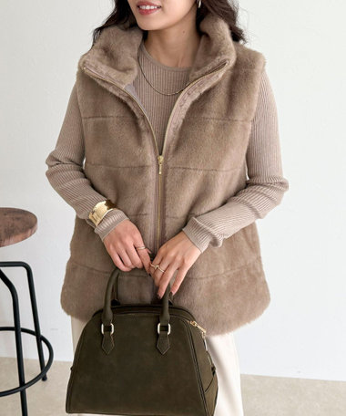 ボーダーキルトファーベスト