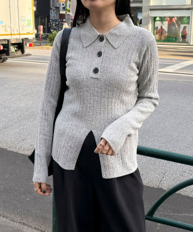 センタースリット衿付きプルオーバー