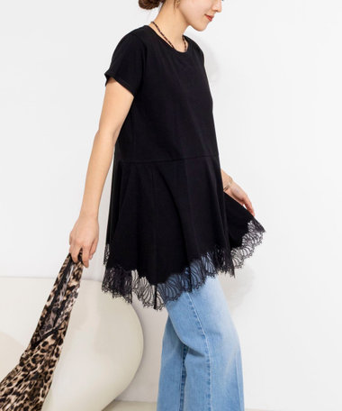 【WEB限定】ウォッシャブルヘムレースカットソー