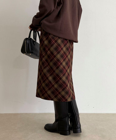 チェックミディスカート