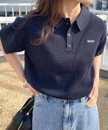 【GEVACO】コットンすかし編みニットポロシャツ