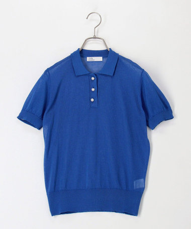 《UVカット》パール釦ポロプルオーバーニット