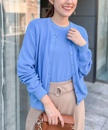 《手洗い可能》ESPOIR 16G片畦クルーネックカーディガン