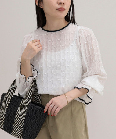 ［FREDY＆GLOSTER限定 TIME SALE！］【大人気シリーズの最新作】バック釦配色ギャザーブラウス