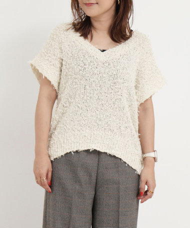 チュールテープヤーンＶネックニットジレ
