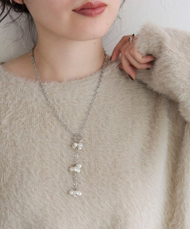 粒パールY字チェーンネックレス