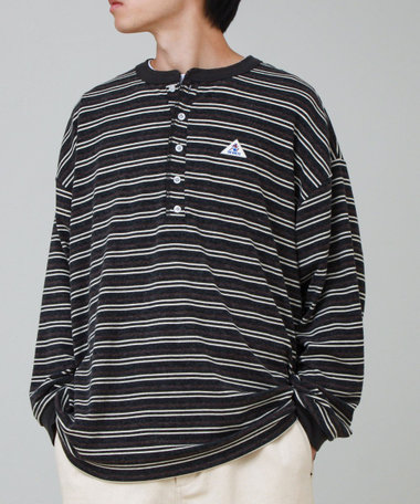 【GEVACO/ゲバコ】ヘンリーネックボーダー ロングスリーブTシャツ