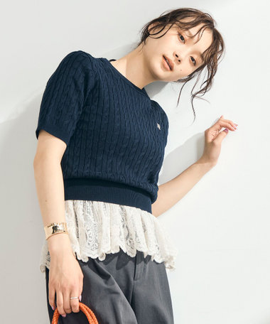【WEB限定/大人気シリーズ】FR刺しゅうケーブル柄半袖プルオーバーニット