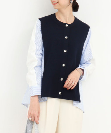 後ろシャツ配色切替カーディガン