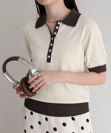 【接触冷感】配色ポロ衿半袖ニットプルオーバー