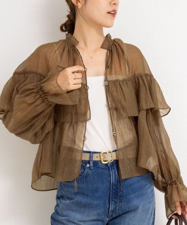 【新品】ノーリーズ ボリューム袖 シャーリング シアーブルゾン ブラウス 春 ブラウス｜トップス｜NOLLEY'S(ノーリーズ）｜【SUMMER SALE開催