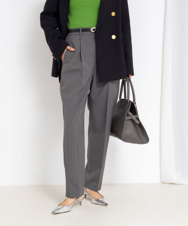 《セットアップ対応》ウォッシャブルタックテーパードパンツ