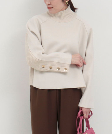 カットソー×畦ニットプルオーバー