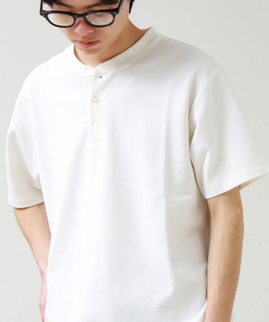 【抗菌防臭】ポンチ素材 ヘンリーネックTシャツ