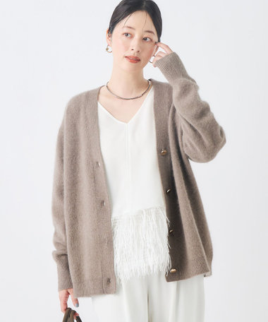 《手洗い可能》ヘアリー長めVネックカーディガン