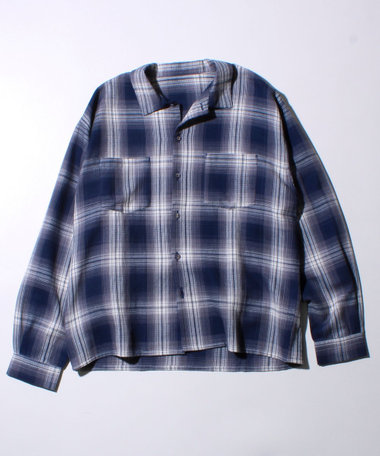 【残暑にも快適なさらっとシャツ】ワッフルチェック ロングスリーブシャツ オンブレチェック