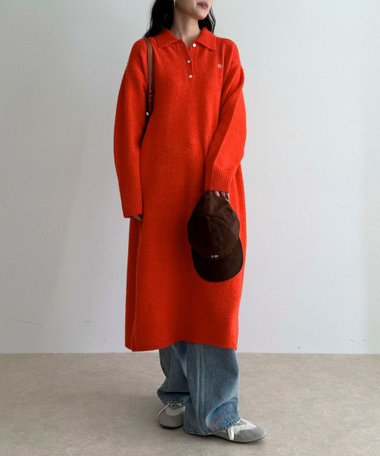 FR刺繍衿付きニットワンピース