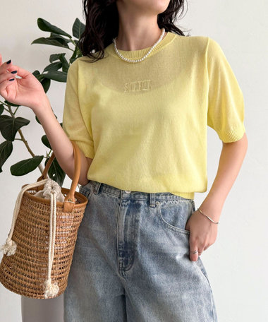 シアー刺繍ロゴニットプルオーバー