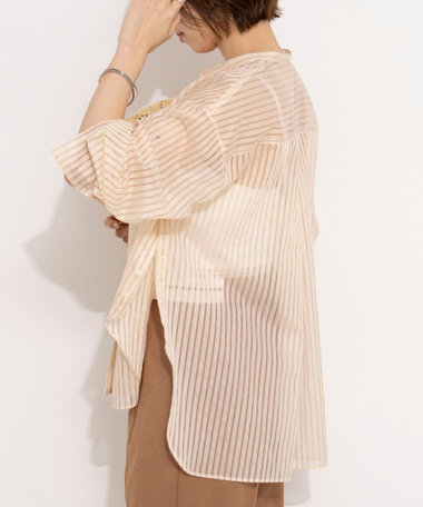 ウォッシャブルサイドボタンシアーブラウス