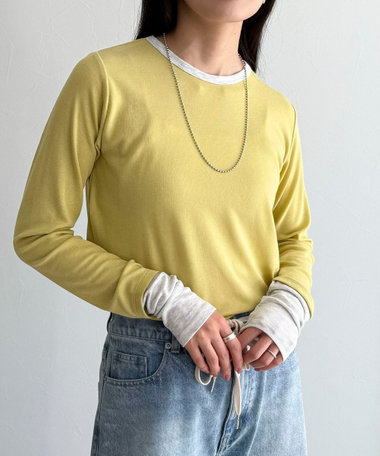 【6色展開/インナーにも使える！】シアーリブレイヤードロンTシャツ