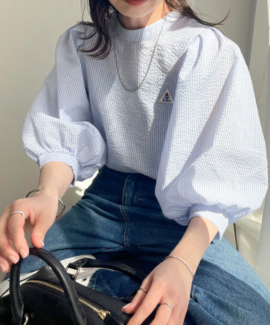 【GEVACO】シアーサッカーギャザースリーブブラウス