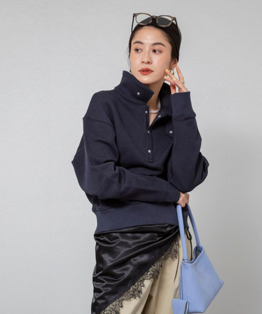 【MAQWEL/マクウェル】ウォッシャブルスタンドネックスウェット