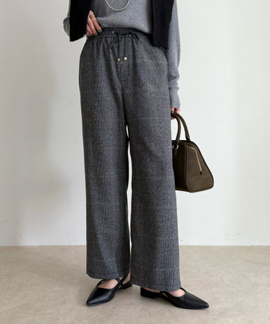 【4サイズ展開】ソフトシャークスキン/チェックイージーパンツ