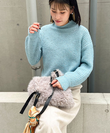 ラメホイルフレンチモックネックプルオーバーニット